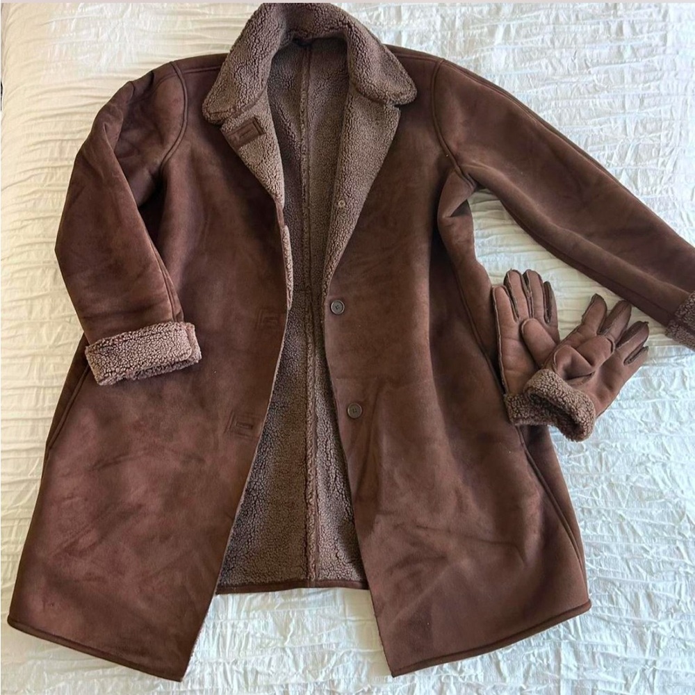 Brown Shearling Coat with Gloves